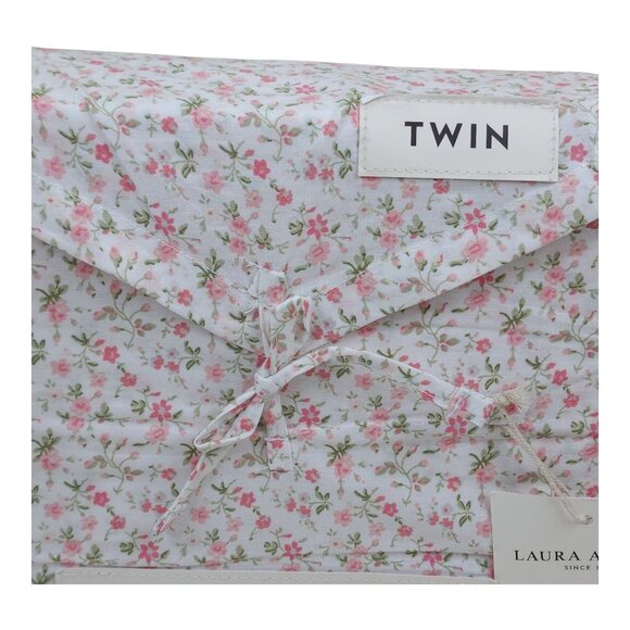 Laura Ashley Twin Cotton Percale Floral Sheet Set Pink Green Flowers - Picture 6 of 8